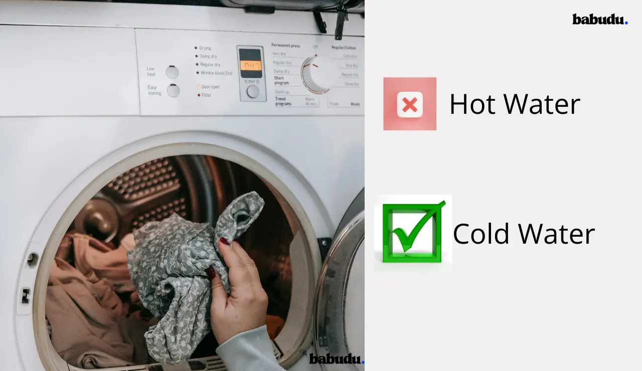 Washing machine temperature dial showing correct cold water setting for sleepwear care guide